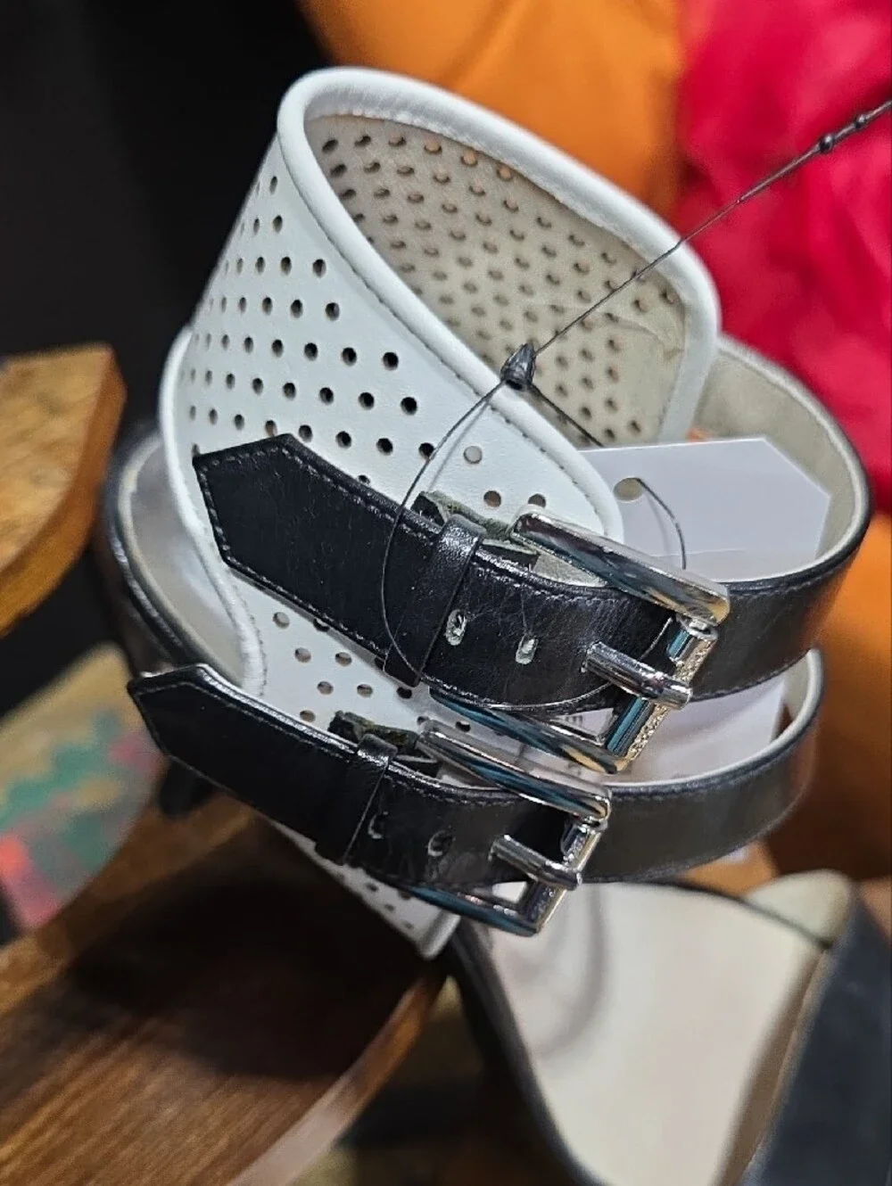 Michael Kors Leather Black and White Perforated Strap Heels